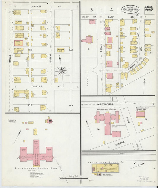 Sanborn Fire Insurance Map from Greensburg, Westmoreland County, Pennsylvania (1903), Sheet #0023 - Historic Sanborn Fire Insurance Map Print, vintage old map wall art, antique decor, genealogy gift, Pennsylvania Pennsylvania map