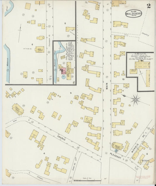 Sanborn Fire Insurance Map from Waldoboro, Lincoln County, Maine (1896), Sheet #0002 - Historic Sanborn Fire Insurance Map Print, vintage old map wall art, antique decor, genealogy gift, Maine Maine map