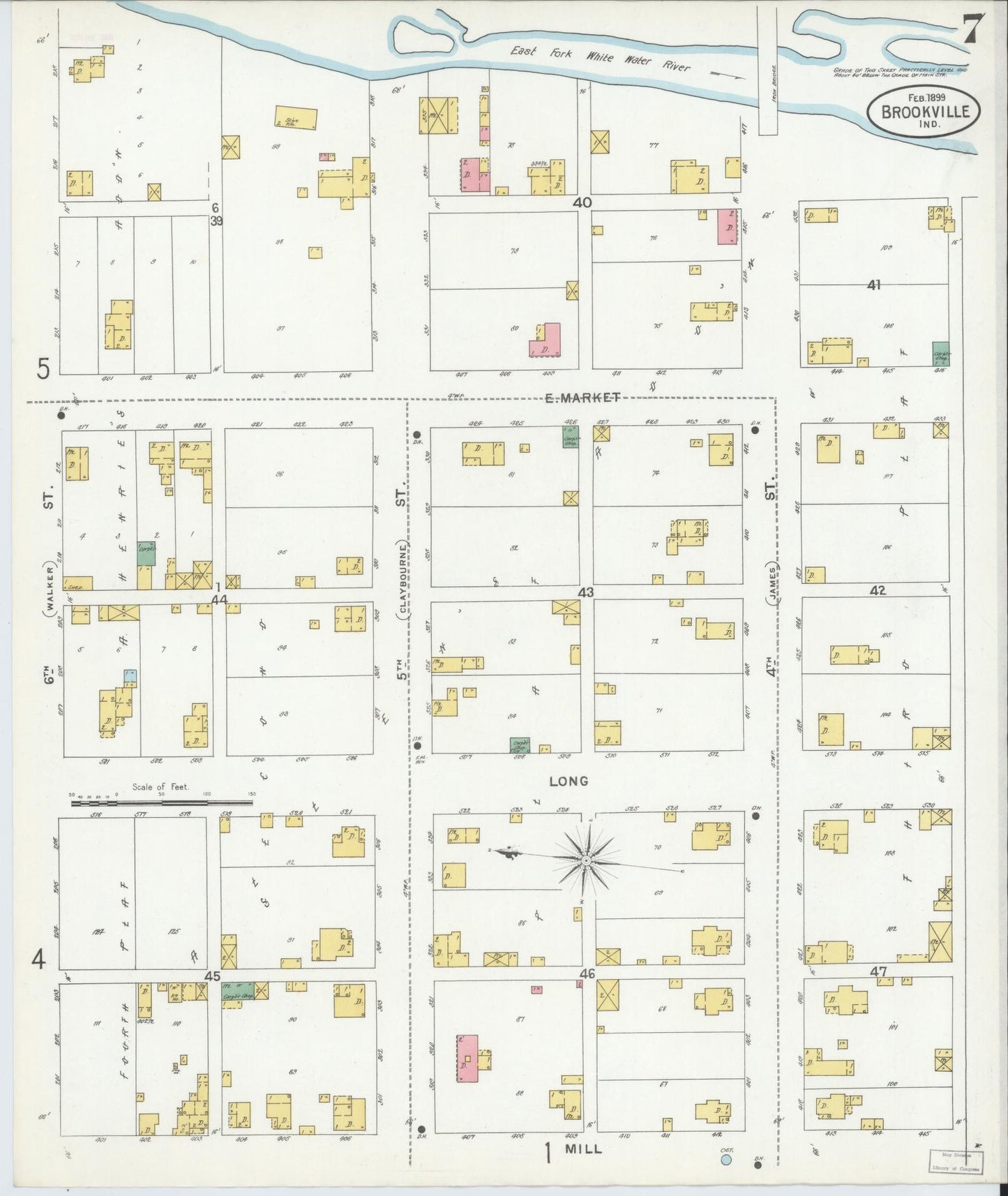 Sanborn Fire Insurance Map from Brookville, Franklin County, Indiana (1899), Sheet #0007 - Complete Map Set gallery image, historic Sanborn map, vintage wall art, Indiana Indiana