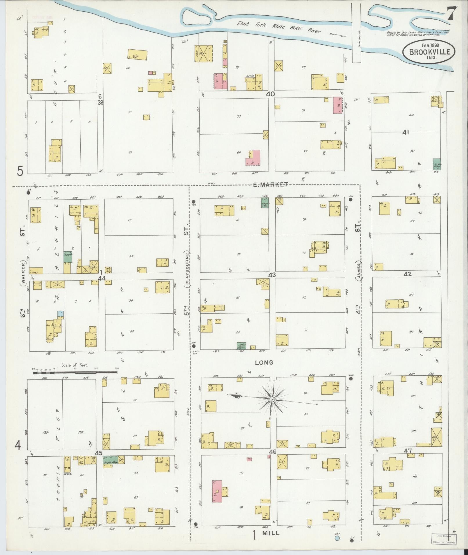 Sanborn Fire Insurance Map from Brookville, Franklin County, Indiana (1899), Sheet #0007 - Complete Map Set gallery image, historic Sanborn map, vintage wall art, Indiana Indiana