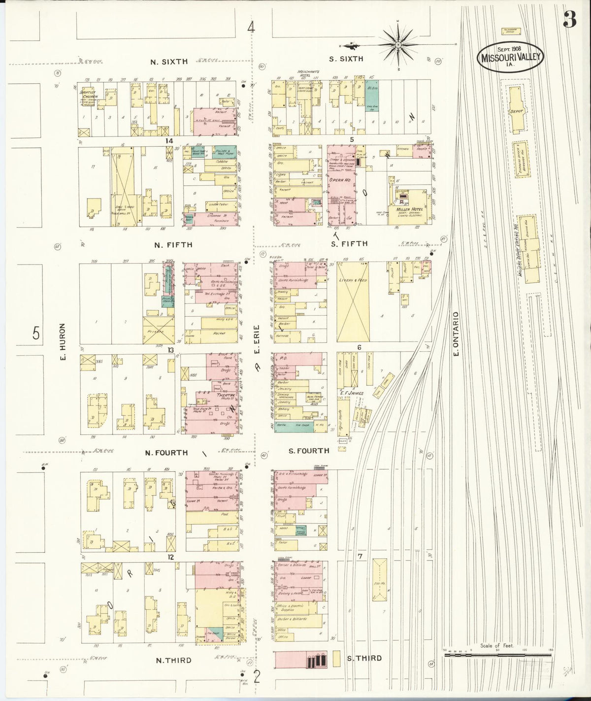 Sanborn Fire Insurance Map from Missouri Valley, Harrison County, Iowa (1908), Sheet #0003 - Historic Sanborn Fire Insurance Map Print, vintage old map wall art