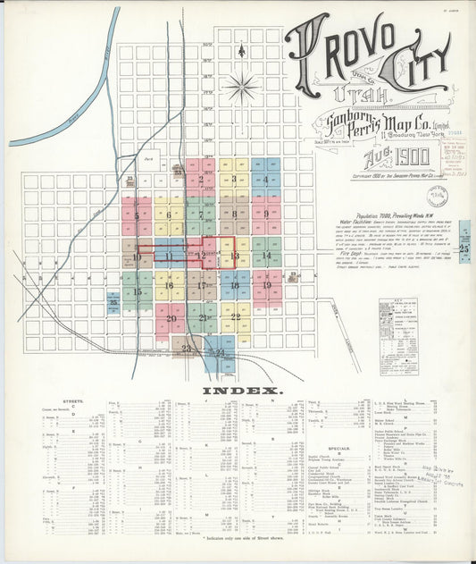 Sanborn Fire Insurance Map from Provo, Utah County, Utah (1900), Sheet #0001 - Historic Sanborn Fire Insurance Map Print, vintage old map wall art, antique decor, genealogy gift, Provo Utah map