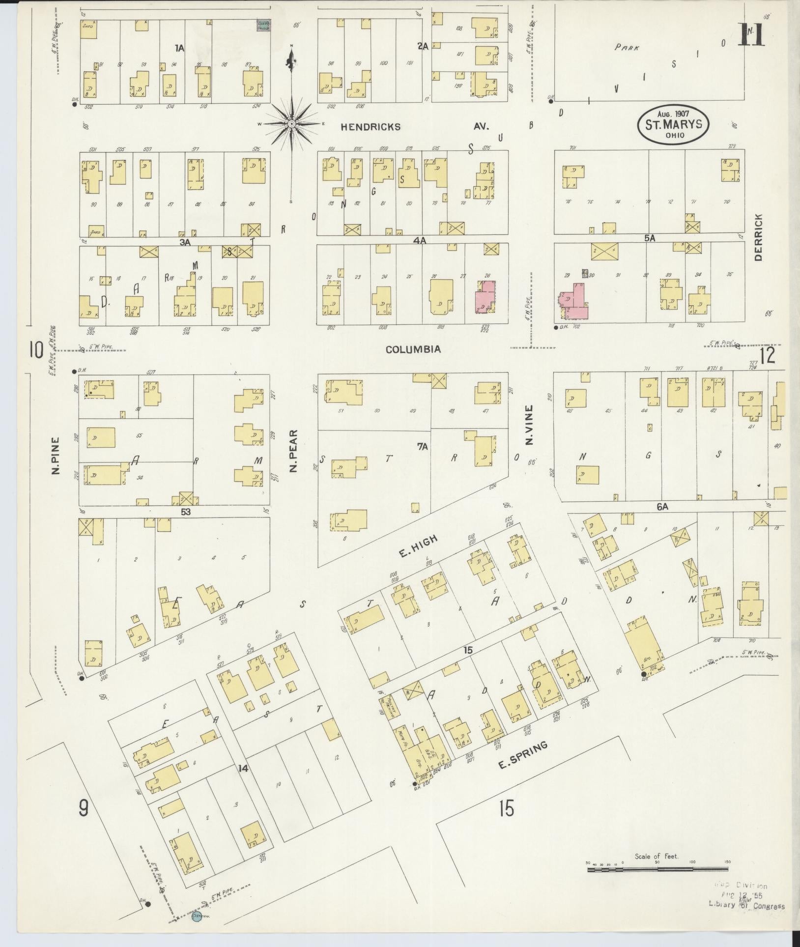 Sanborn Fire Insurance Map from Saint Marys, Auglaize County, Ohio (1907), Sheet #0011 - Complete Map Set gallery image, historic Sanborn map, vintage wall art, Ohio Ohio