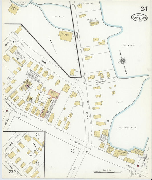 Sanborn Fire Insurance Map from Johnstown, Fulton County, New York (1912), Sheet #0024 - Historic Sanborn Fire Insurance Map Print, vintage old map wall art, antique decor, genealogy gift, New York New York map