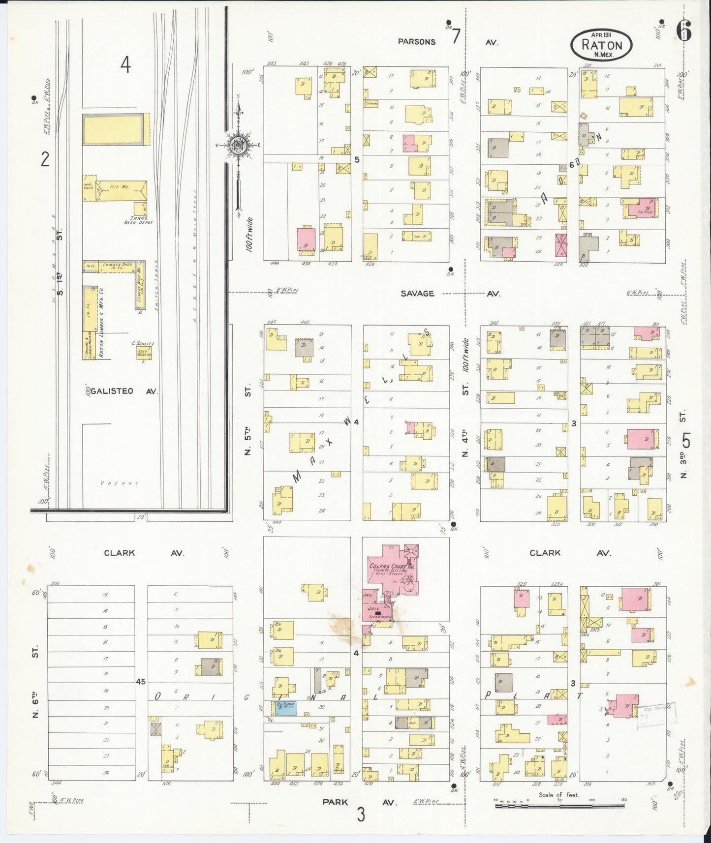 Sanborn Fire Insurance Map from Raton, Colfax County, New Mexico (1911), Sheet #0006 - Complete Map Set gallery image, historic Sanborn map, vintage wall art, New Mexico New Mexico