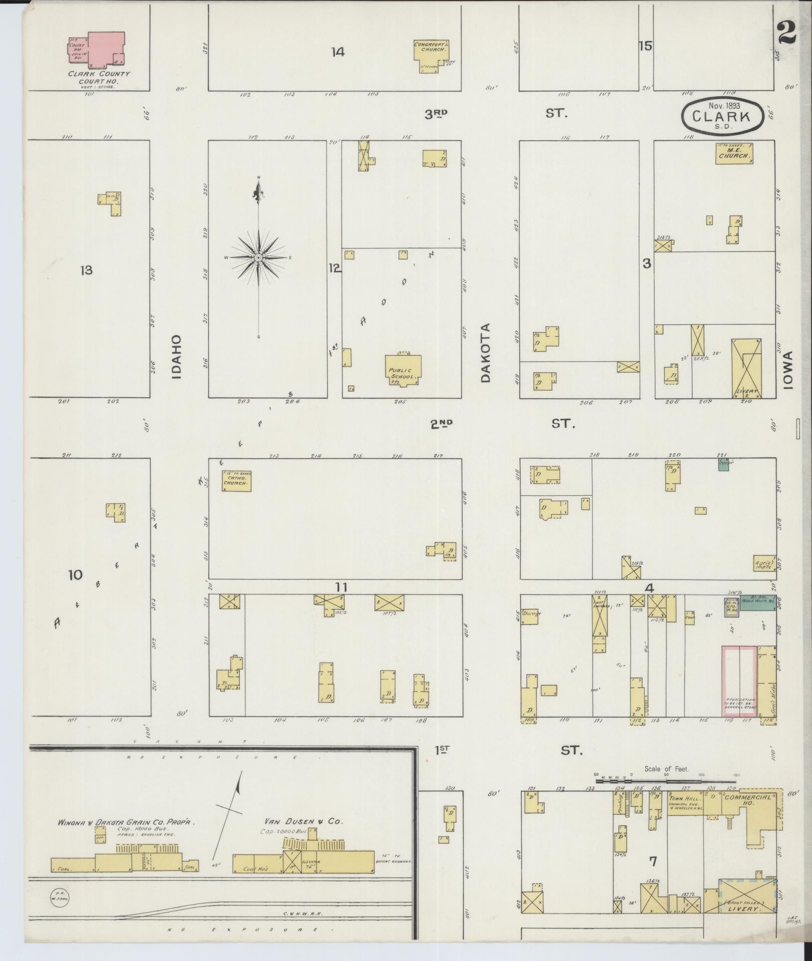 Sanborn Fire Insurance Map from Clark, Clark County, South Dakota (1893), Sheet #0002 - Historic Sanborn Fire Insurance Map Print, vintage old map wall art, antique decor, genealogy gift, South Dakota South Dakota map