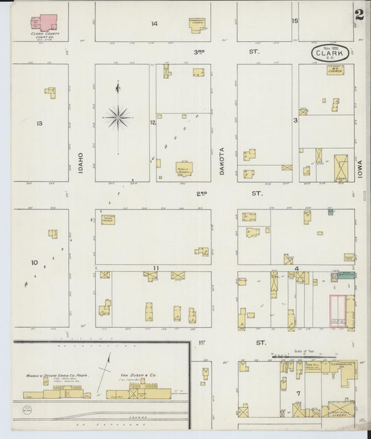 Sanborn Fire Insurance Map from Clark, Clark County, South Dakota (1893), Sheet #0002 - Historic Sanborn Fire Insurance Map Print, vintage old map wall art, antique decor, genealogy gift, South Dakota South Dakota map