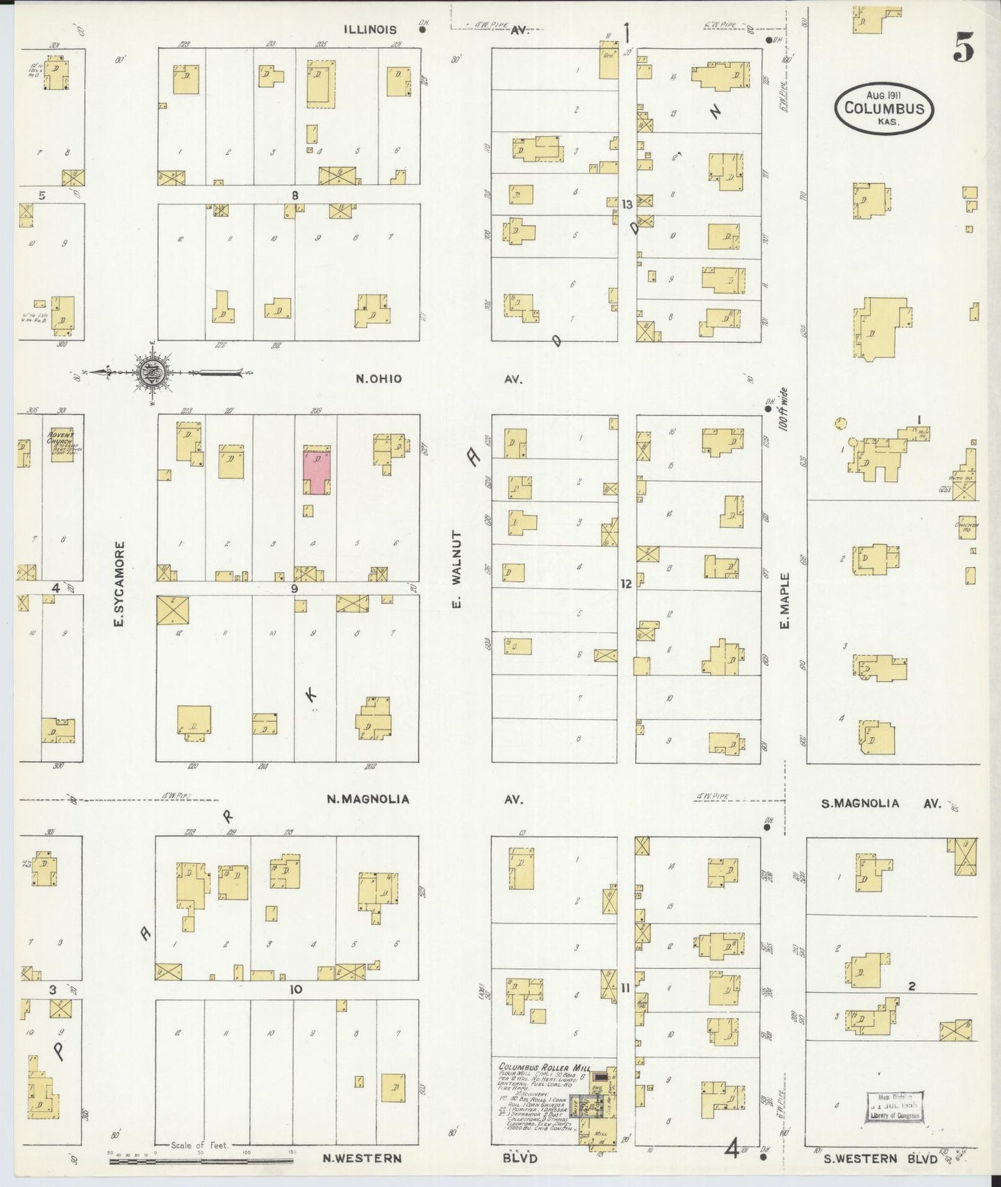 Sanborn Fire Insurance Map from Columbus, Cherokee County, Kansas (1911), Sheet #0005 - Historic Sanborn Fire Insurance Map Print, vintage old map wall art, antique decor, genealogy gift, Kansas Kansas map