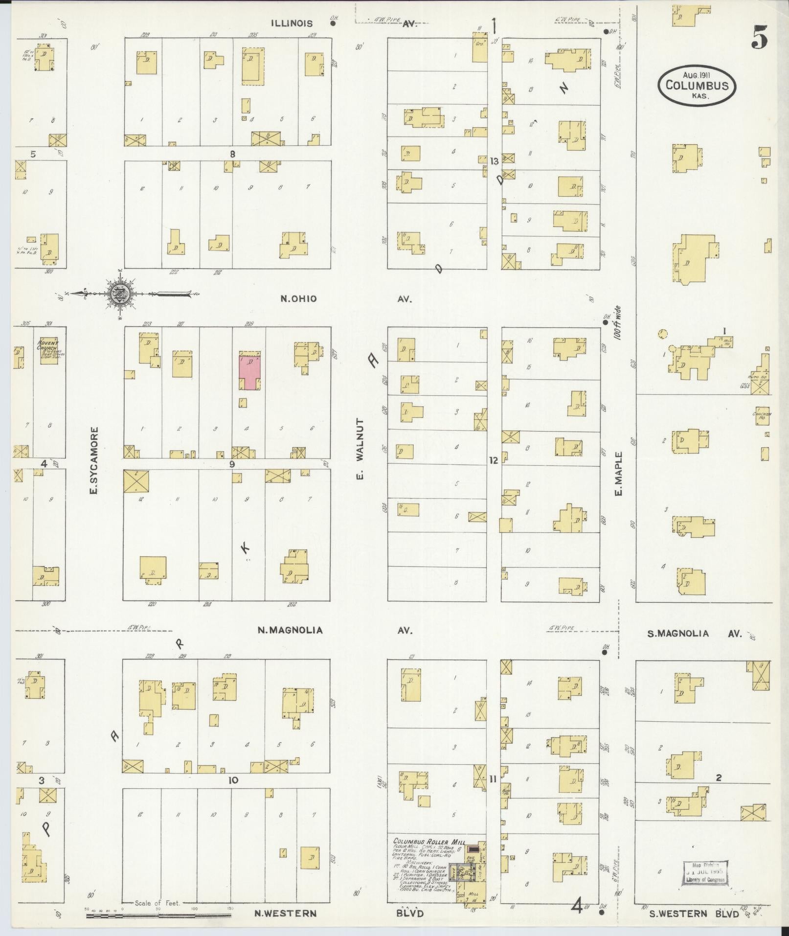 Sanborn Fire Insurance Map from Columbus, Cherokee County, Kansas (1911), Sheet #0005 - Historic Sanborn Fire Insurance Map Print, vintage old map wall art, antique decor, genealogy gift, Kansas Kansas map
