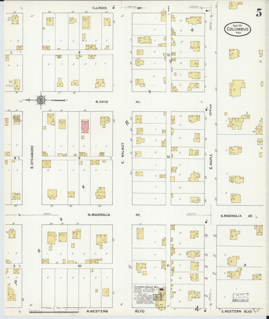 Sanborn Fire Insurance Map from Columbus, Cherokee County, Kansas (1911), Sheet #0005 - Historic Sanborn Fire Insurance Map Print, vintage old map wall art, antique decor, genealogy gift, Kansas Kansas map