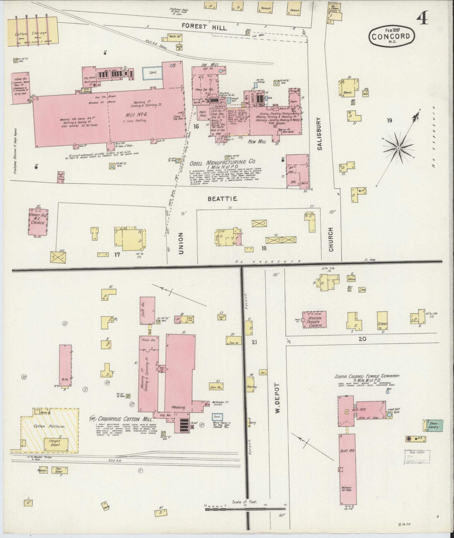 Sanborn Fire Insurance Map from Concord, Cabarrus County, North Carolina (1897), Sheet #0004 - Complete Map Set gallery image, historic Sanborn map, vintage wall art, North Carolina North Carolina
