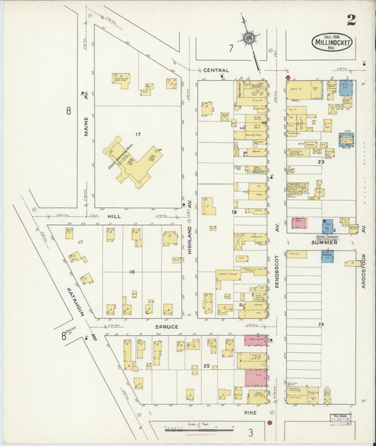 Sanborn Fire Insurance Map from Millinocket, Penobscot County, Maine (1916), Sheet #0002 - Historic Sanborn Fire Insurance Map Print, vintage old map wall art, antique decor, genealogy gift, Maine Maine map