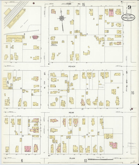Sanborn Fire Insurance Map from Vineland, Cumberland County, New Jersey (1912), Sheet #0009 - Historic Sanborn Fire Insurance Map Print, vintage old map wall art, antique decor, genealogy gift, New Jersey New Jersey map