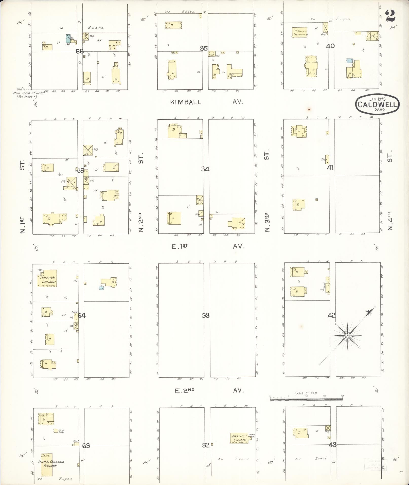 Sanborn Fire Insurance Map from Caldwell, Canyon County, Idaho (1892), Sheet #0002 - Complete Map Set gallery image, historic Sanborn map, vintage wall art, Idaho Idaho