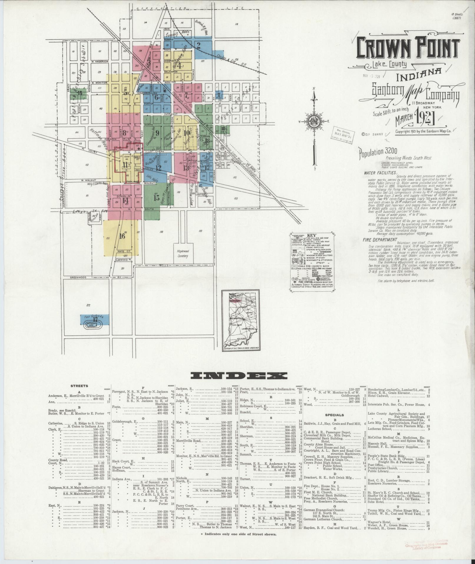 Sanborn Fire Insurance Map from Crown Point, Lake County, Indiana (1921), Sheet #0001 - Complete Map Set gallery image, historic Sanborn map, vintage wall art, Indiana Indiana