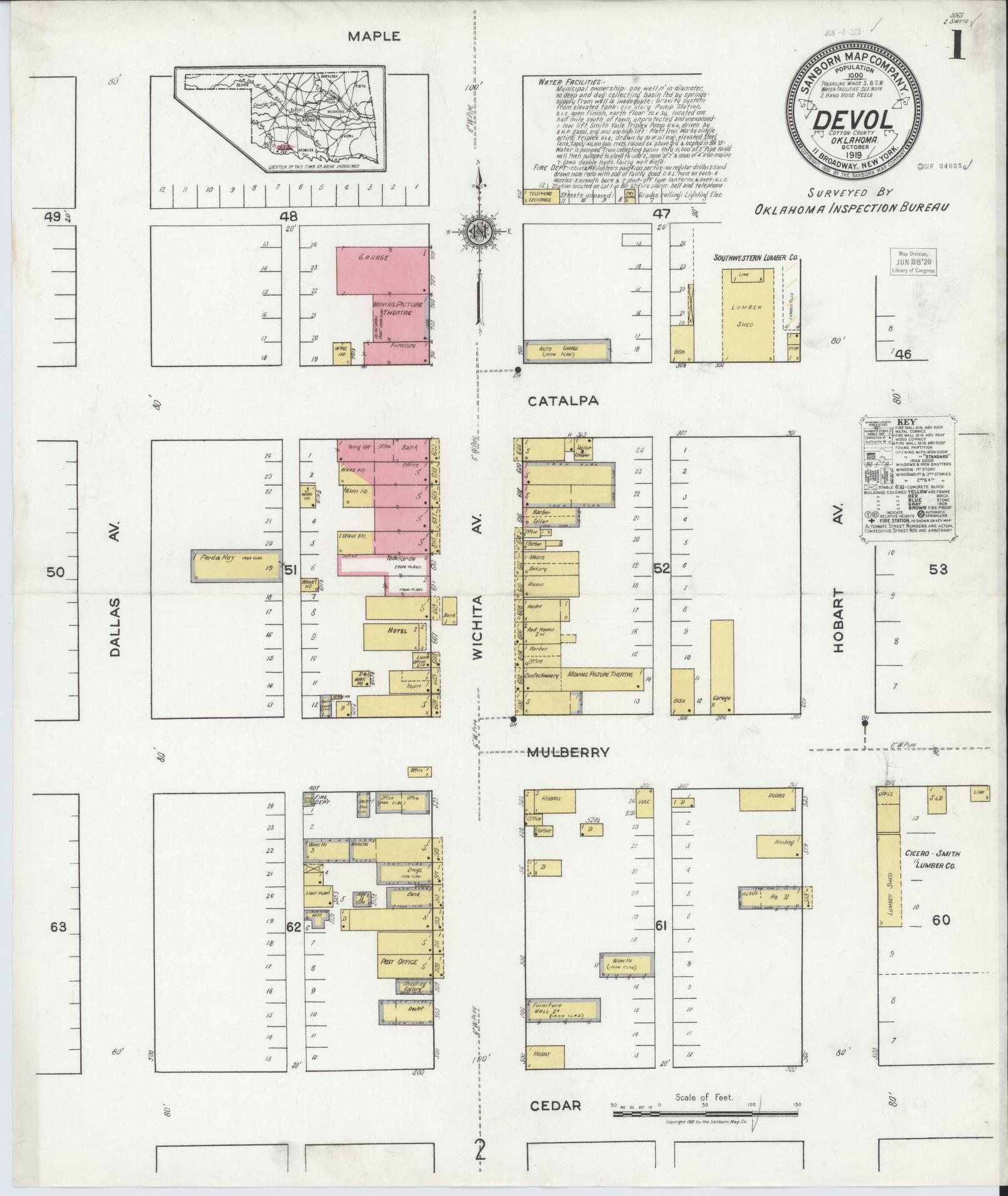 Sanborn Fire Insurance Map from Devol, Cotton County, Oklahoma. (1919) – Historic Sanborn Fire Insurance Map Print