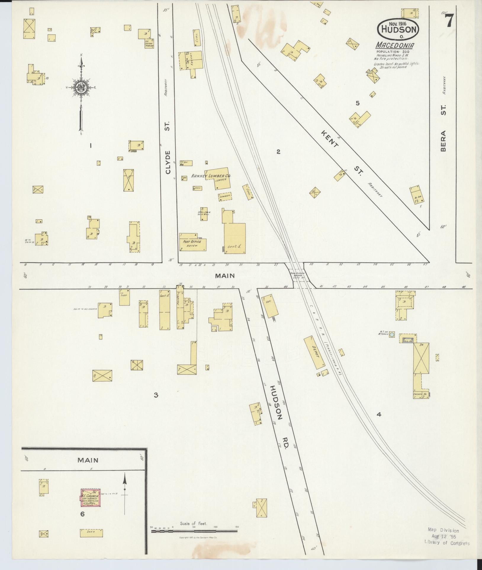 Sanborn Fire Insurance Map from Hudson, Summit County, Ohio (1916), Sheet #0007 - Historic Sanborn Fire Insurance Map Print, vintage old map wall art, antique decor, genealogy gift, Ohio Ohio map