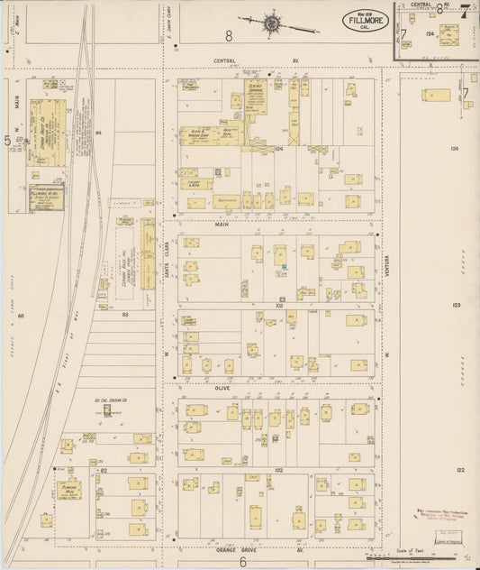 Sanborn Fire Insurance Map from Fillmore, Ventura County, California (1918), Sheet #0007 - Historic Sanborn Fire Insurance Map Print, vintage old map wall art, antique decor, genealogy gift, California California map