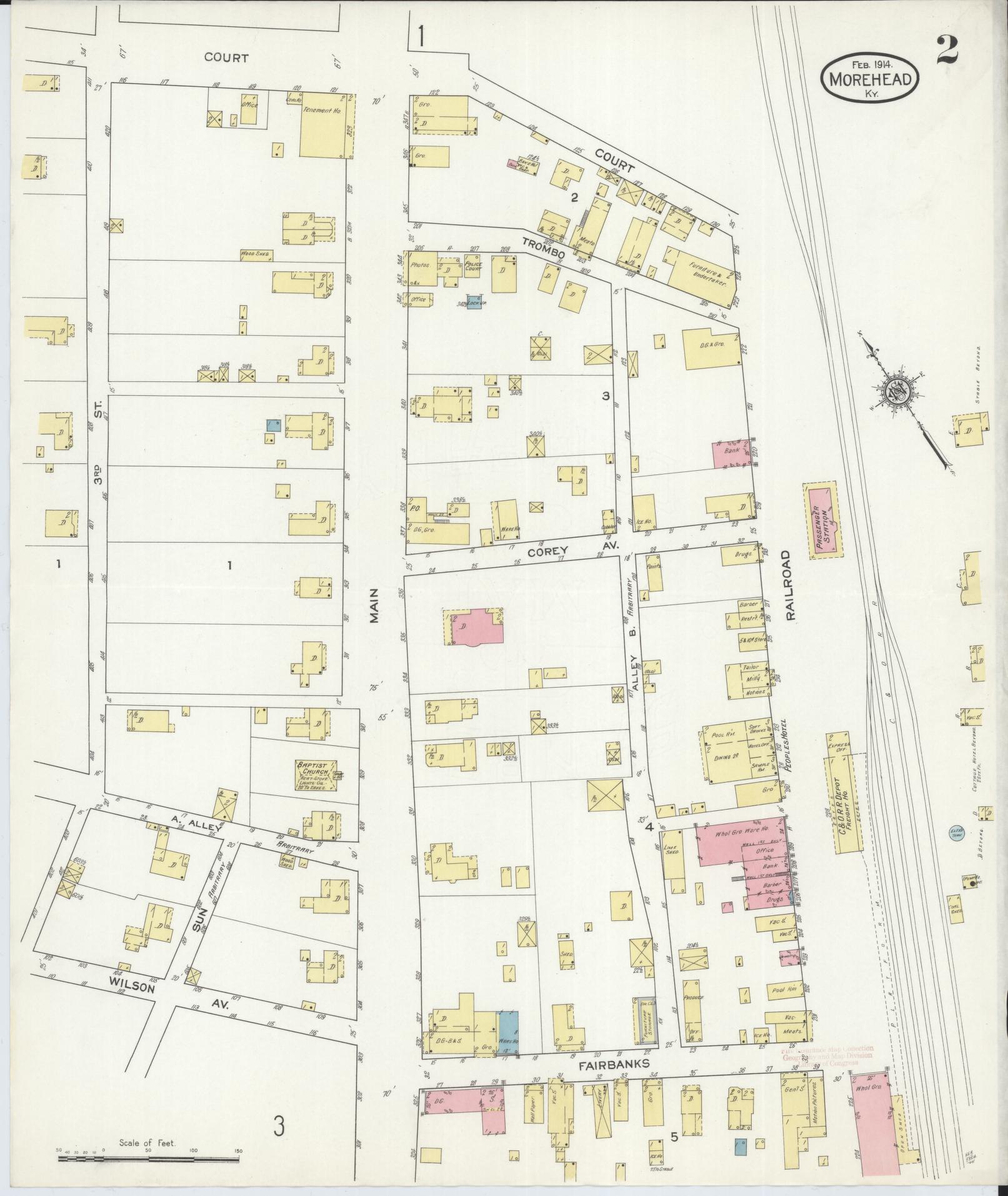 Sanborn Fire Insurance Map from Morehead, Rowan County, Kentucky (1914), Sheet #0002 - Complete Map Set gallery image, historic Sanborn map, vintage wall art, Kentucky Kentucky