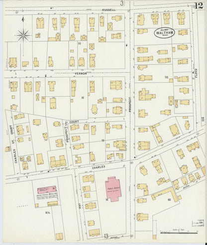 Sanborn Fire Insurance Map from Waltham, Middlesex County, Massachusetts (1897), Sheet #0012 - Complete Map Set gallery image, historic Sanborn map, vintage wall art, Massachusetts Massachusetts