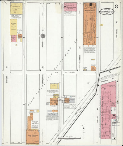 Sanborn Fire Insurance Map from North Kansas City, Clay County, Missouri (1918), Sheet #0008 - Historic Sanborn Fire Insurance Map Print, vintage old map wall art, antique decor, genealogy gift, Missouri Missouri map