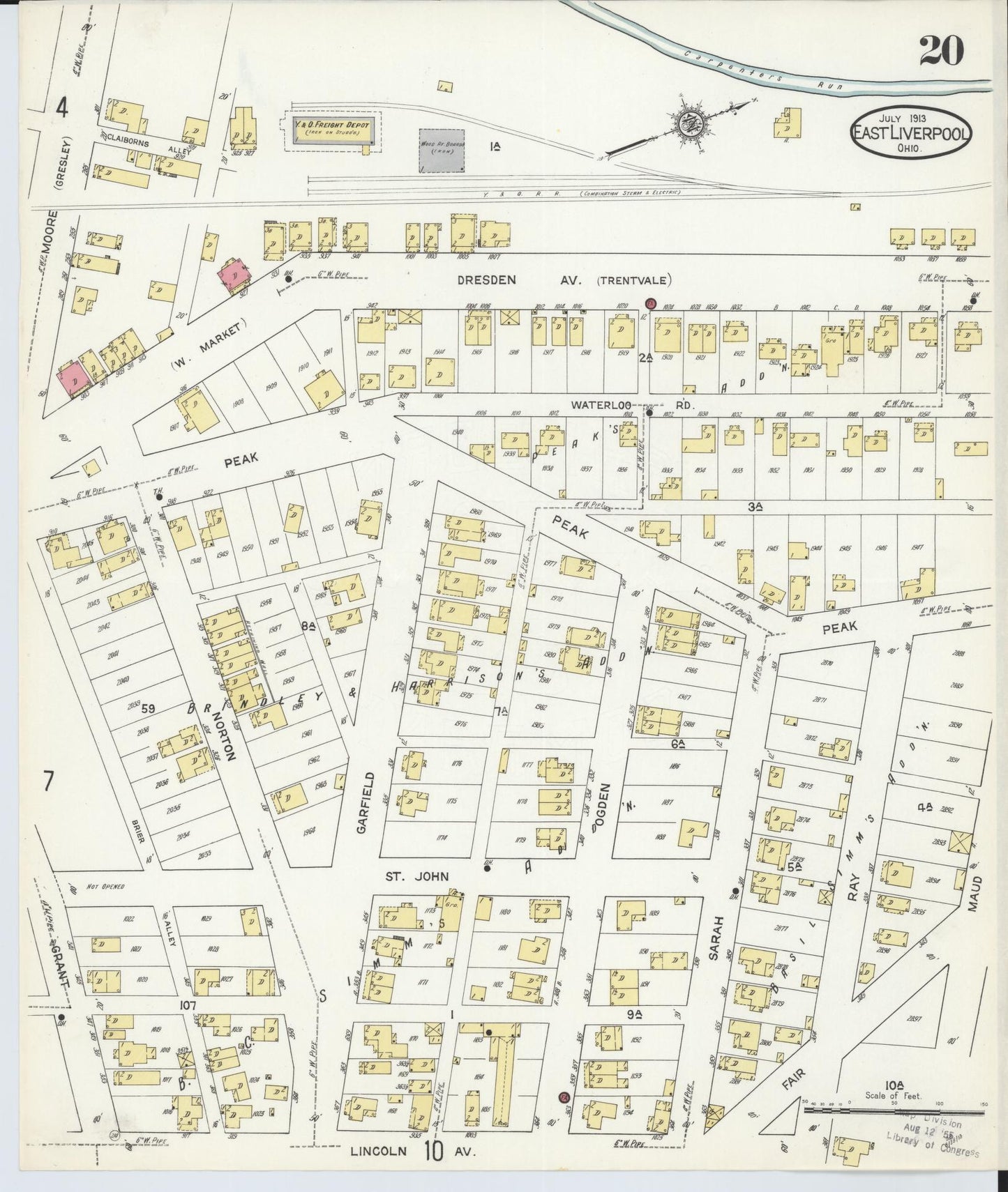 Sanborn Fire Insurance Map from East Liverpool, Columbiana County, Ohio (1913), Sheet #0020 - Historic Sanborn Fire Insurance Map Print, vintage old map wall art, antique decor, genealogy gift, Ohio Ohio map
