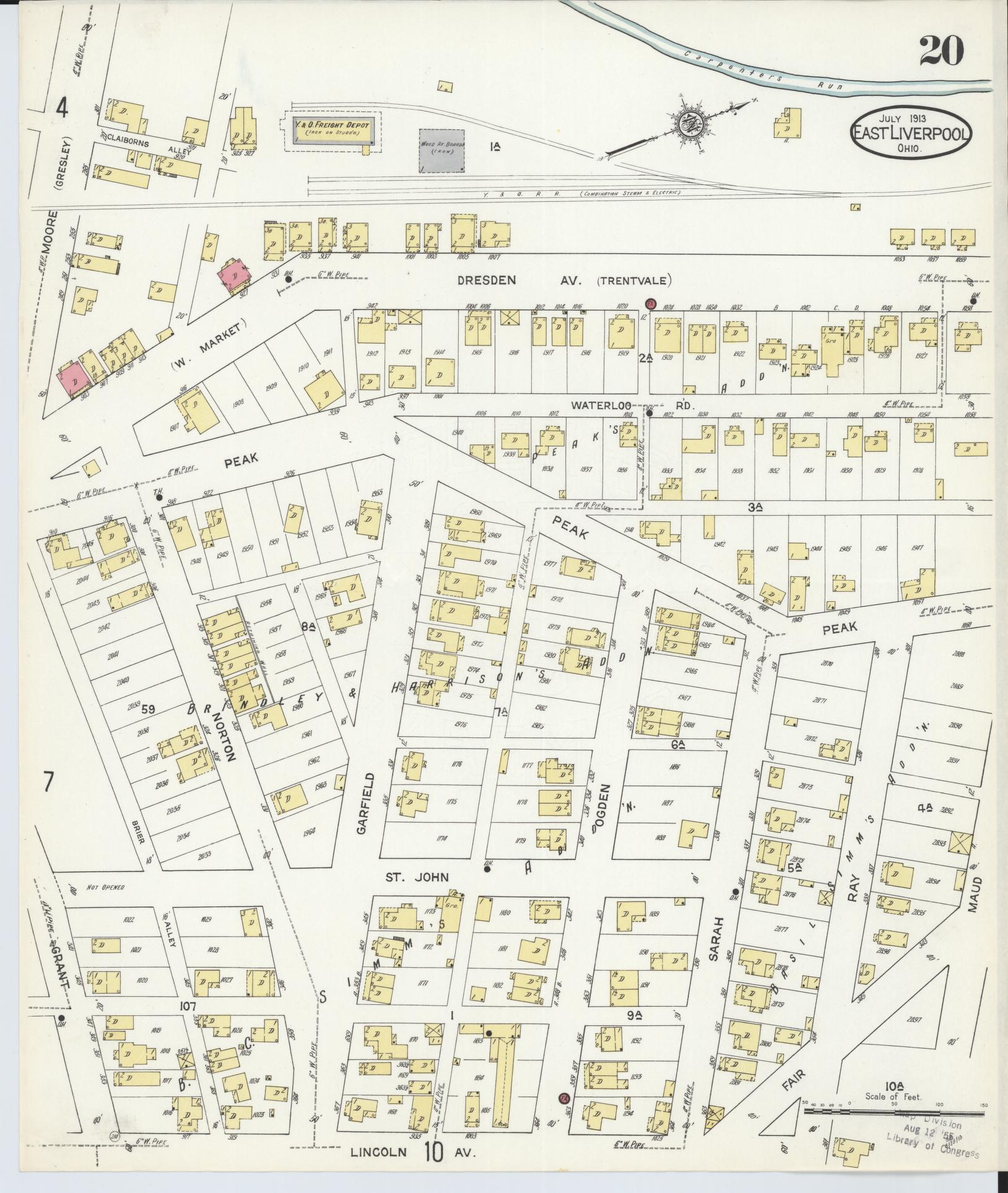 Sanborn Fire Insurance Map from East Liverpool, Columbiana County, Ohio (1913), Sheet #0020 - Historic Sanborn Fire Insurance Map Print, vintage old map wall art, antique decor, genealogy gift, Ohio Ohio map