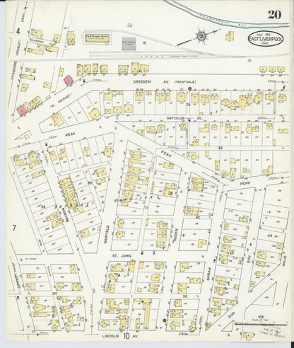 Sanborn Fire Insurance Map from East Liverpool, Columbiana County, Ohio (1913), Sheet #0020 - Historic Sanborn Fire Insurance Map Print, vintage old map wall art, antique decor, genealogy gift, Ohio Ohio map