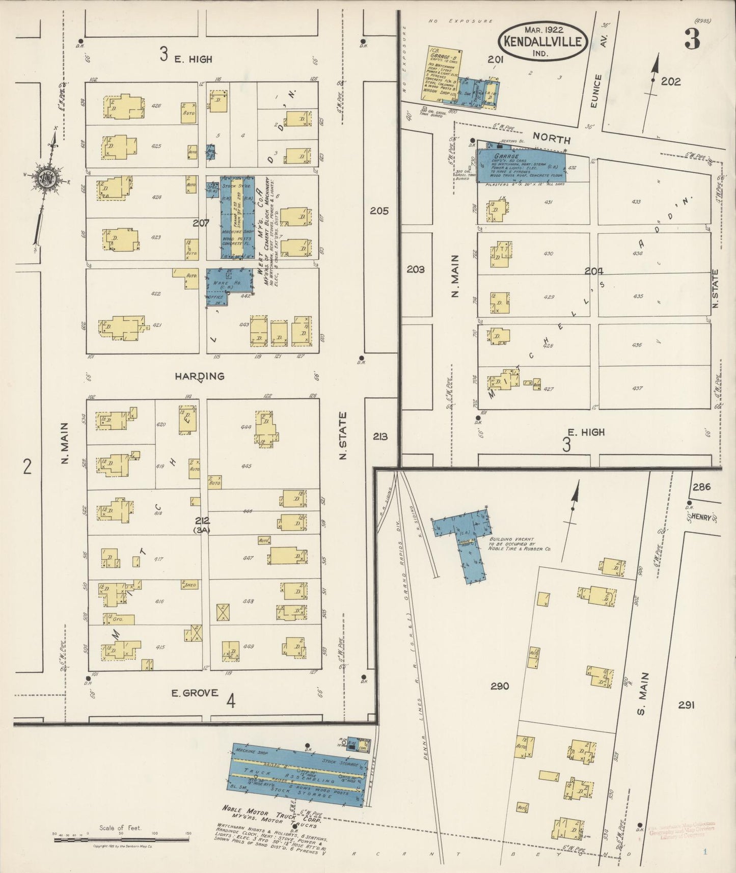 Sanborn Fire Insurance Map from Kendallville, Noble County, Indiana (1922), Sheet #0003 - Complete Map Set gallery image, historic Sanborn map, vintage wall art, Indiana Indiana