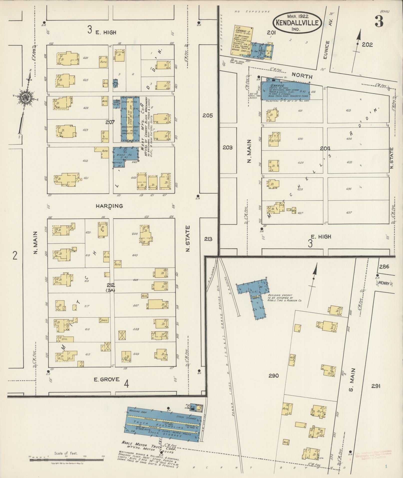 Sanborn Fire Insurance Map from Kendallville, Noble County, Indiana (1922), Sheet #0003 - Complete Map Set gallery image, historic Sanborn map, vintage wall art, Indiana Indiana