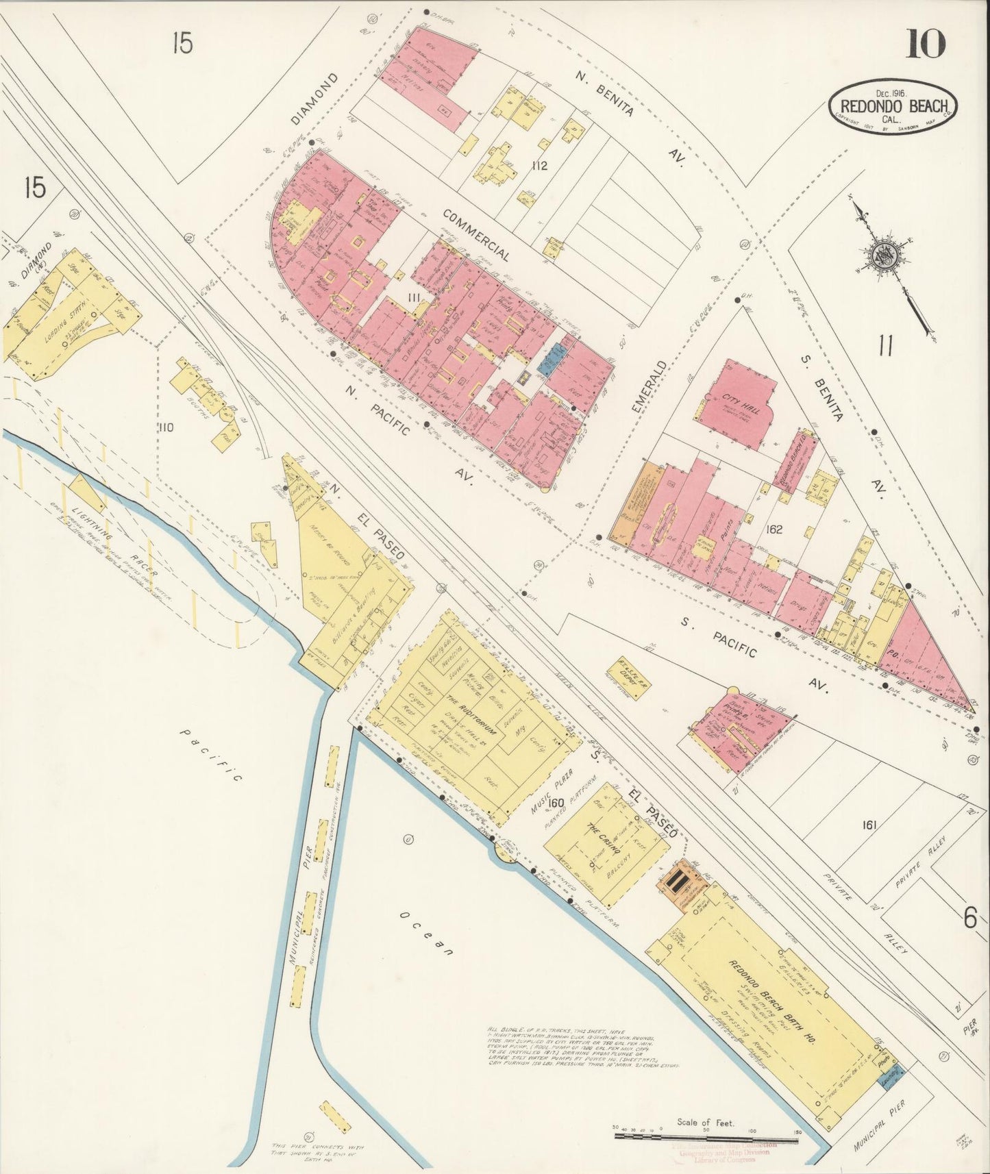Sanborn Fire Insurance Map from Redondo Beach, Los Angeles County, California (1916), Sheet #0010 - Complete Map Set gallery image, historic Sanborn map, vintage wall art, California California