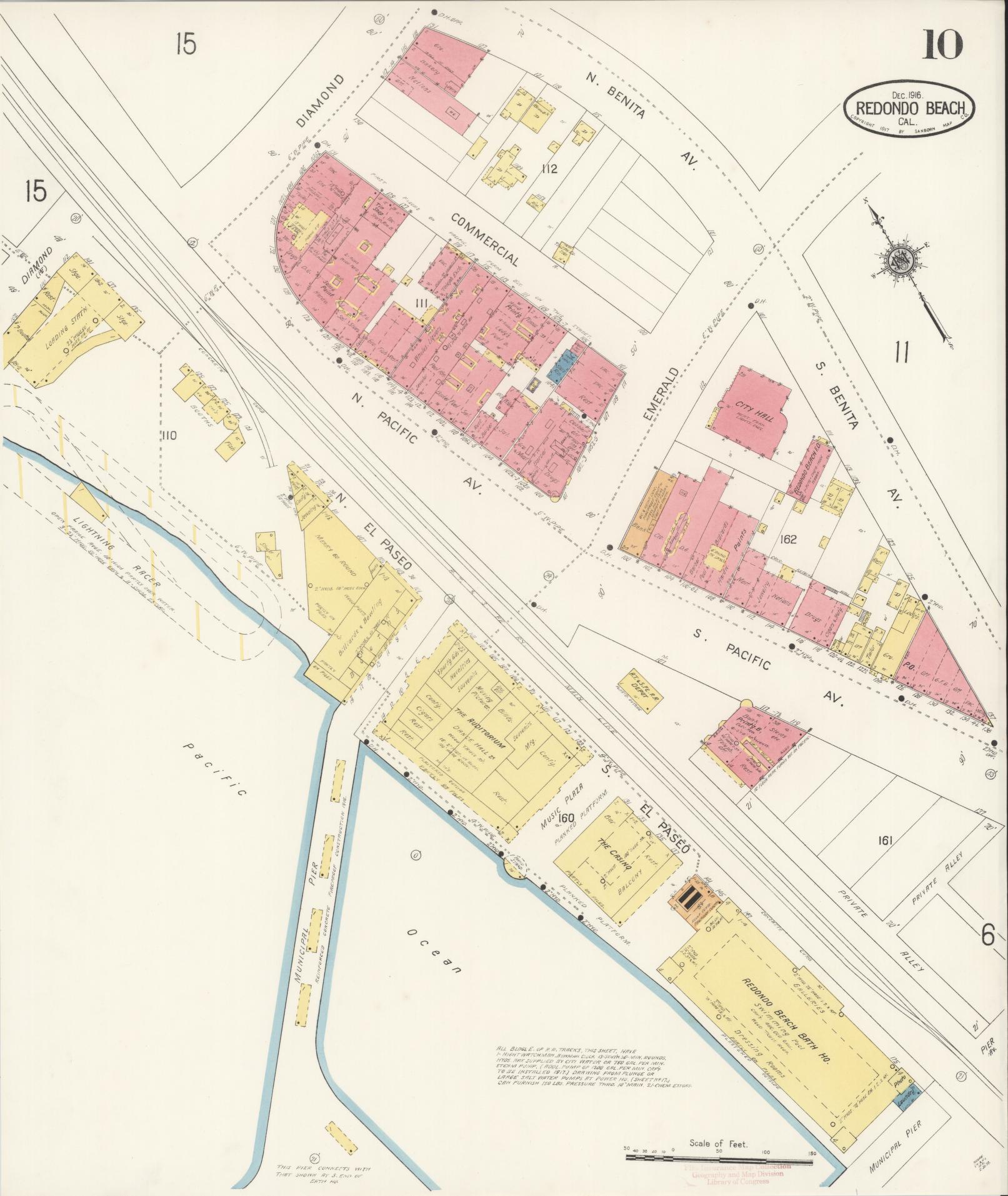 Sanborn Fire Insurance Map from Redondo Beach, Los Angeles County, California (1916), Sheet #0010 - Complete Map Set gallery image, historic Sanborn map, vintage wall art, California California