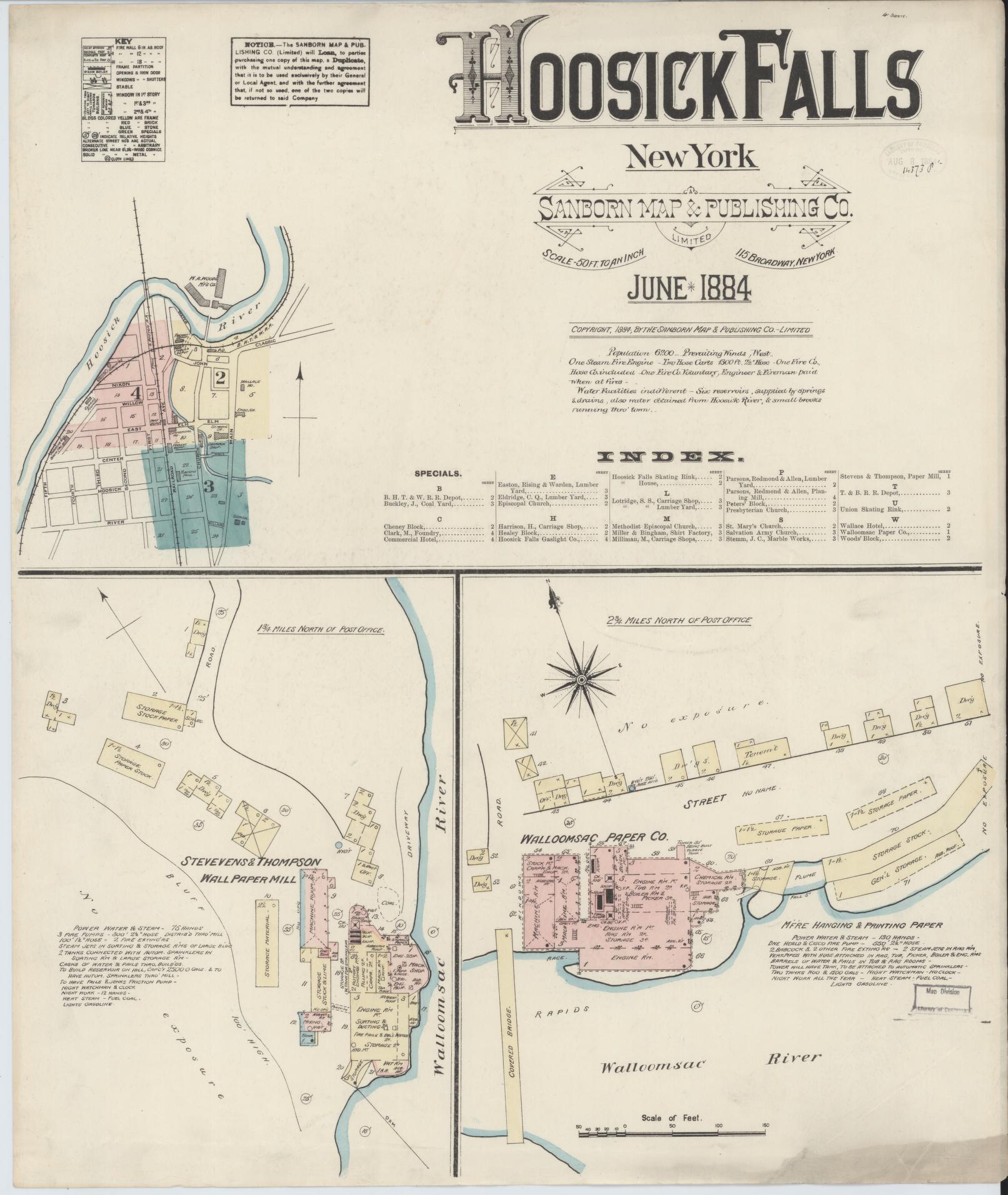 Sanborn Fire Insurance Map from Hoosick Falls, Rensselaer County, New York. (1884) – Historic Sanborn Fire Insurance Map Print