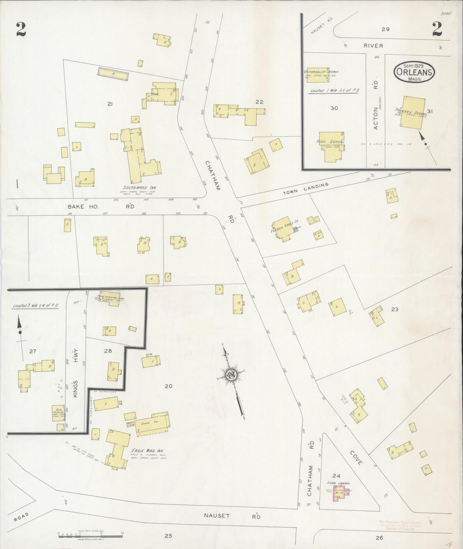 Sanborn Fire Insurance Map from Orleans, Barnstable County, Massachusetts (1929), Sheet #0002 - Complete Map Set gallery image, historic Sanborn map, vintage wall art, Massachusetts Massachusetts