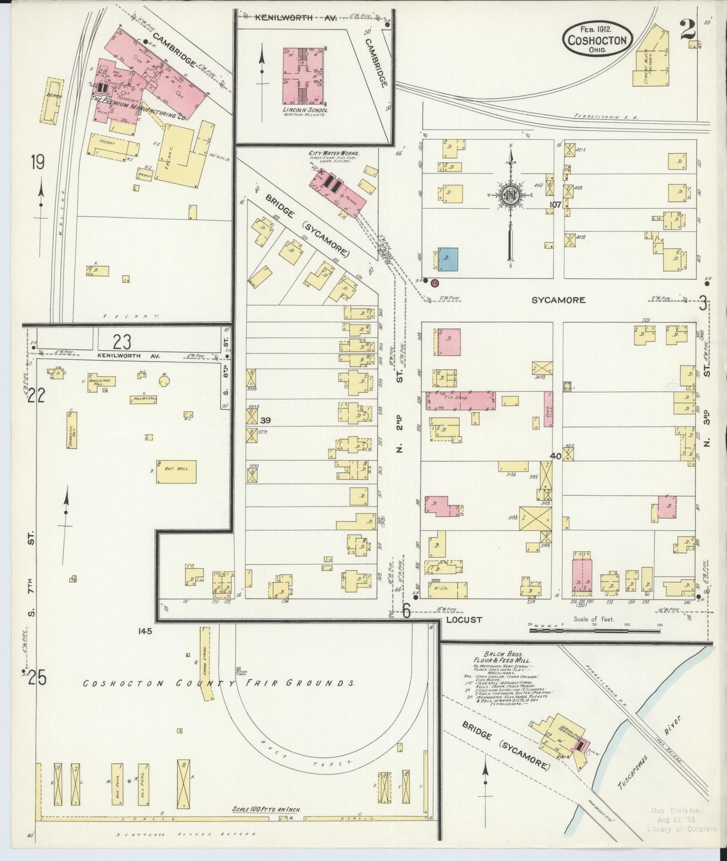 Sanborn Fire Insurance Map from Coshocton, Coshocton County, Ohio (1912), Sheet #0002 - Historic Sanborn Fire Insurance Map Print, vintage old map wall art, antique decor, genealogy gift, Ohio Ohio map