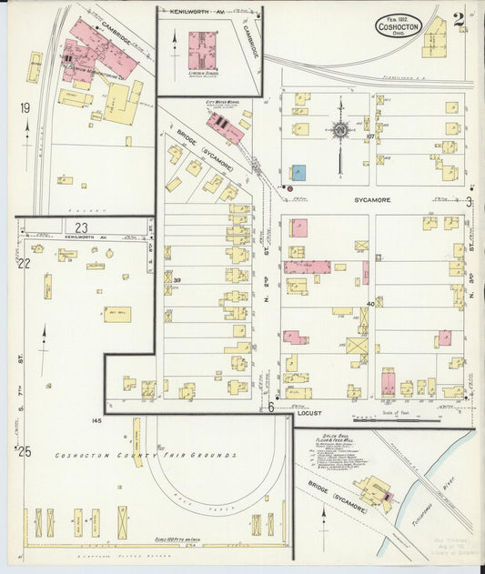 Sanborn Fire Insurance Map from Coshocton, Coshocton County, Ohio (1912), Sheet #0002 - Historic Sanborn Fire Insurance Map Print, vintage old map wall art, antique decor, genealogy gift, Ohio Ohio map