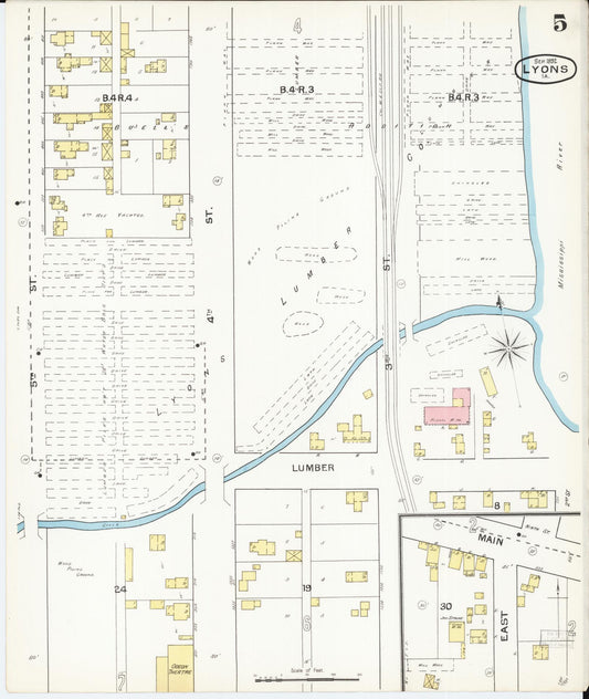 Sanborn Fire Insurance Map from Lyons, Clinton County, Iowa (1892), Sheet #0005 - Historic Sanborn Fire Insurance Map Print, vintage old map wall art
