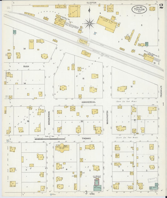 Sanborn Fire Insurance Map from Toulon, Stark County, Illinois (1907), Sheet #0002 - Historic Sanborn Fire Insurance Map Print, vintage old map wall art, antique decor, genealogy gift, Illinois Illinois map