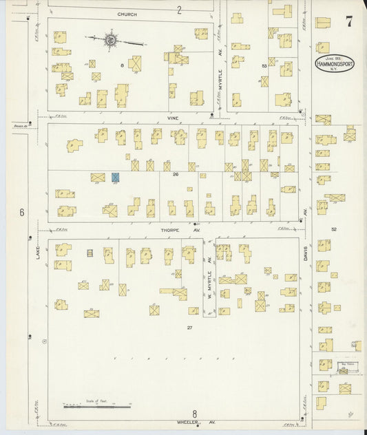 Sanborn Fire Insurance Map from Hammondsport, Steuben County, New York (1913), Sheet #0007 - Historic Sanborn Fire Insurance Map Print, vintage old map wall art, antique decor, genealogy gift, New York New York map
