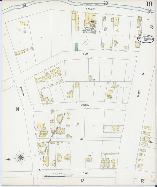 Sanborn Fire Insurance Map from Hot Springs, Garland County, Arkansas (1896), Sheet #0019 - Historic Sanborn Fire Insurance Map Print, vintage old map wall art, antique decor, genealogy gift, Arkansas Arkansas map