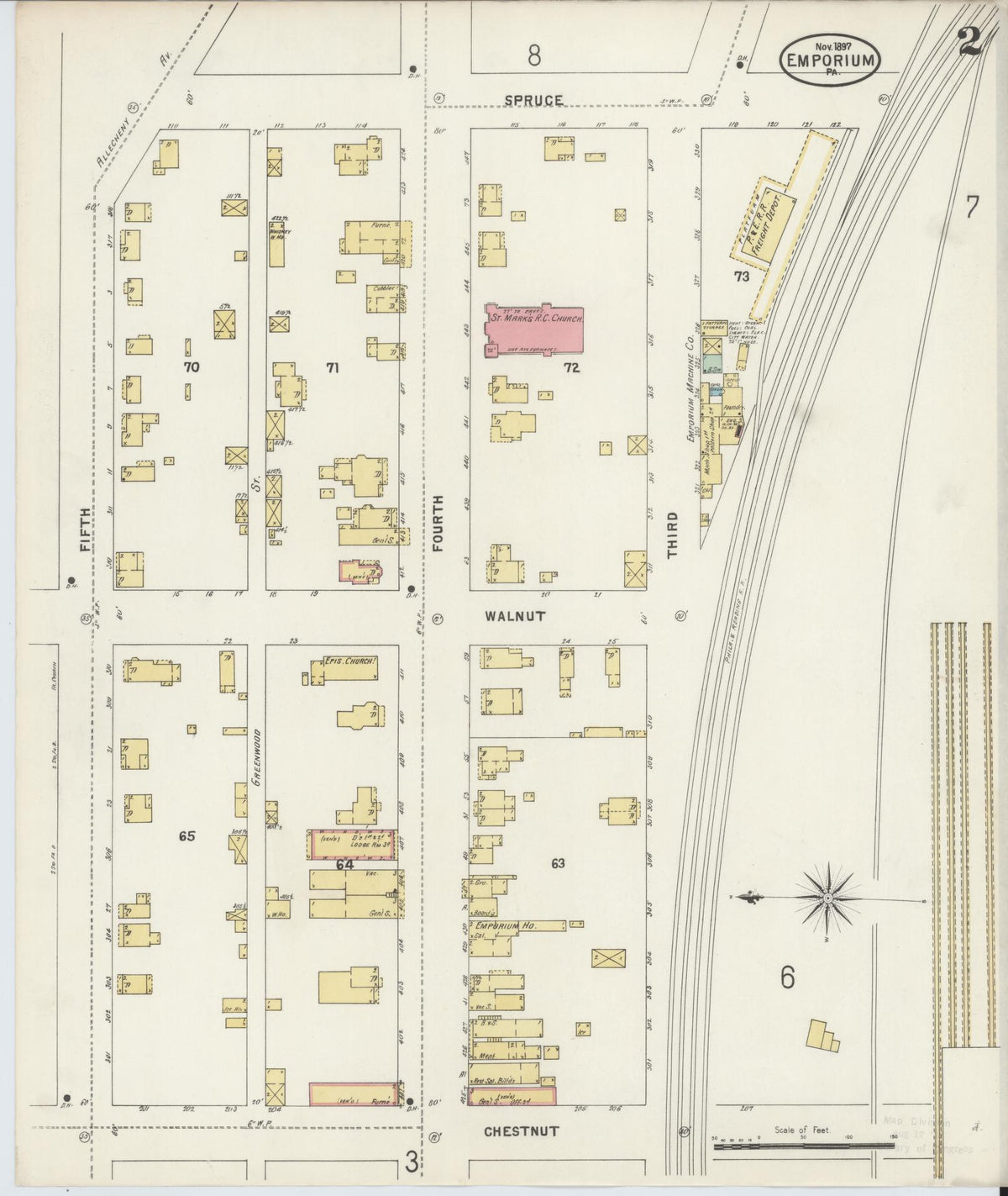 Sanborn Fire Insurance Map from Emporium, Cameron County, Pennsylvania (1897), Sheet #0002 - Complete Map Set gallery image, historic Sanborn map, vintage wall art, Pennsylvania Pennsylvania