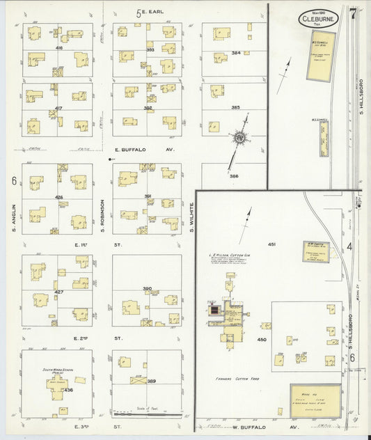 Sanborn Fire Insurance Map from Cleburne, Johnson County, Texas (1910), Sheet #0007 - Historic Sanborn Fire Insurance Map Print, vintage old map wall art, antique decor, genealogy gift, Texas Texas map