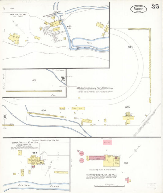 Sanborn Fire Insurance Map from Boise, Ada County, Idaho (1903), Sheet #0035 - Historic Sanborn Fire Insurance Map Print, vintage old map wall art, antique decor, genealogy gift, Idaho Idaho map