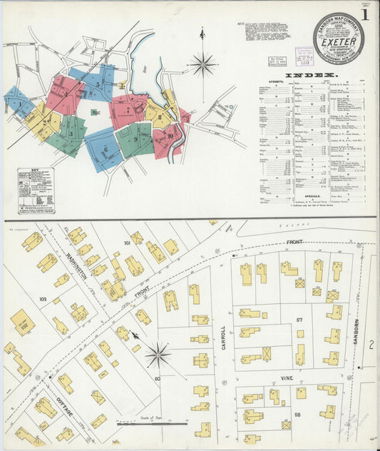 Sanborn Fire Insurance Map from Exeter, Rockingham  County, New Hampshire (1904), Sheet #0001 - Historic Sanborn Fire Insurance Map Print, vintage old map wall art, antique decor, genealogy gift, New Hampshire New Hampshire map