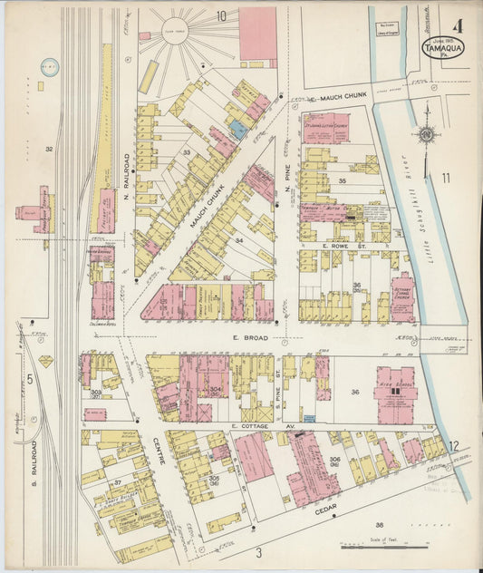 Sanborn Fire Insurance Map from Tamaqua, Schuylkill County, Pennsylvania (1915), Sheet #0004 - Historic Sanborn Fire Insurance Map Print, vintage old map wall art, antique decor, genealogy gift, Pennsylvania Pennsylvania map