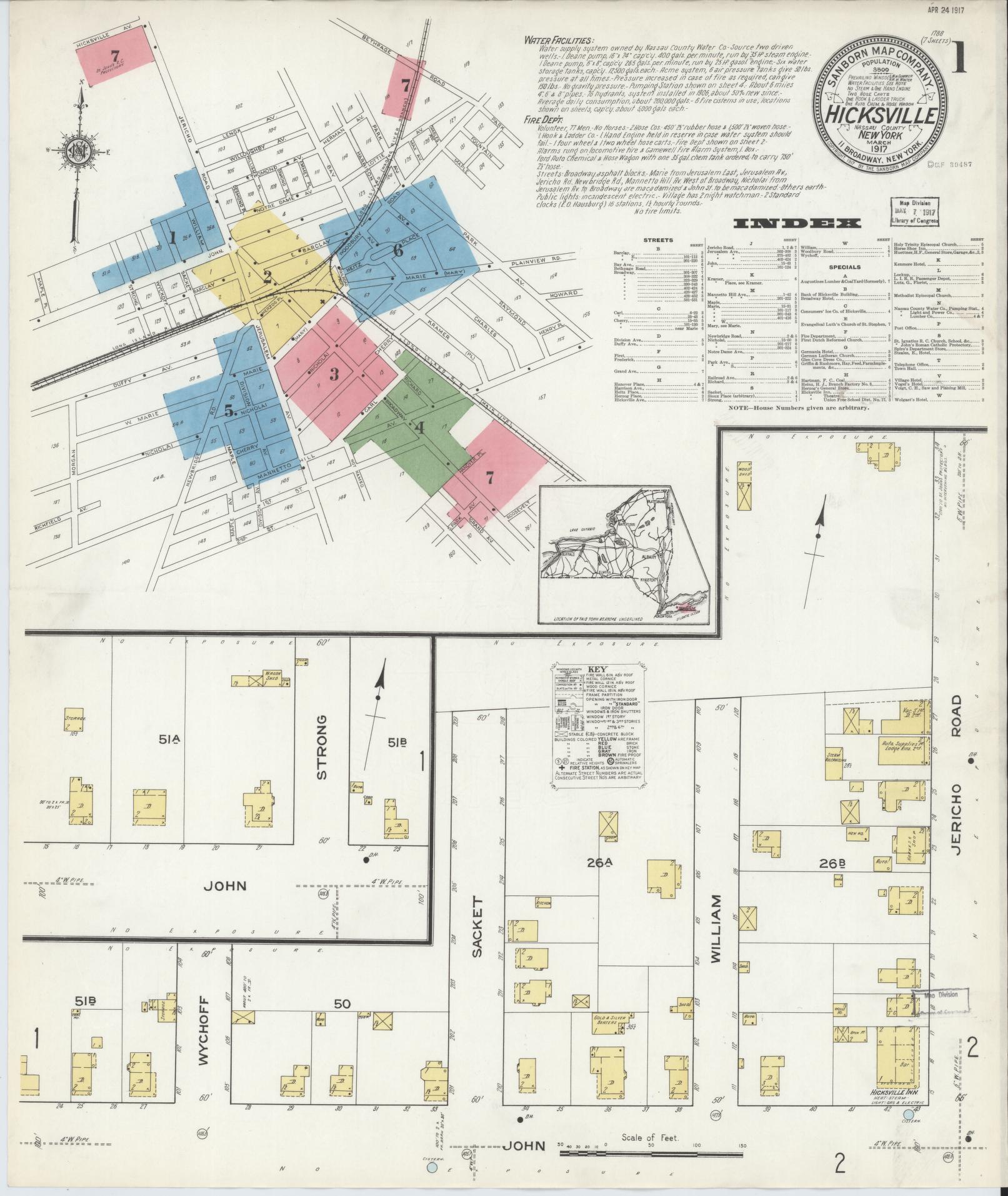Sanborn Fire Insurance Map from Hicksville, Nassau County, New York. (1917) – Historic Sanborn Fire Insurance Map Print