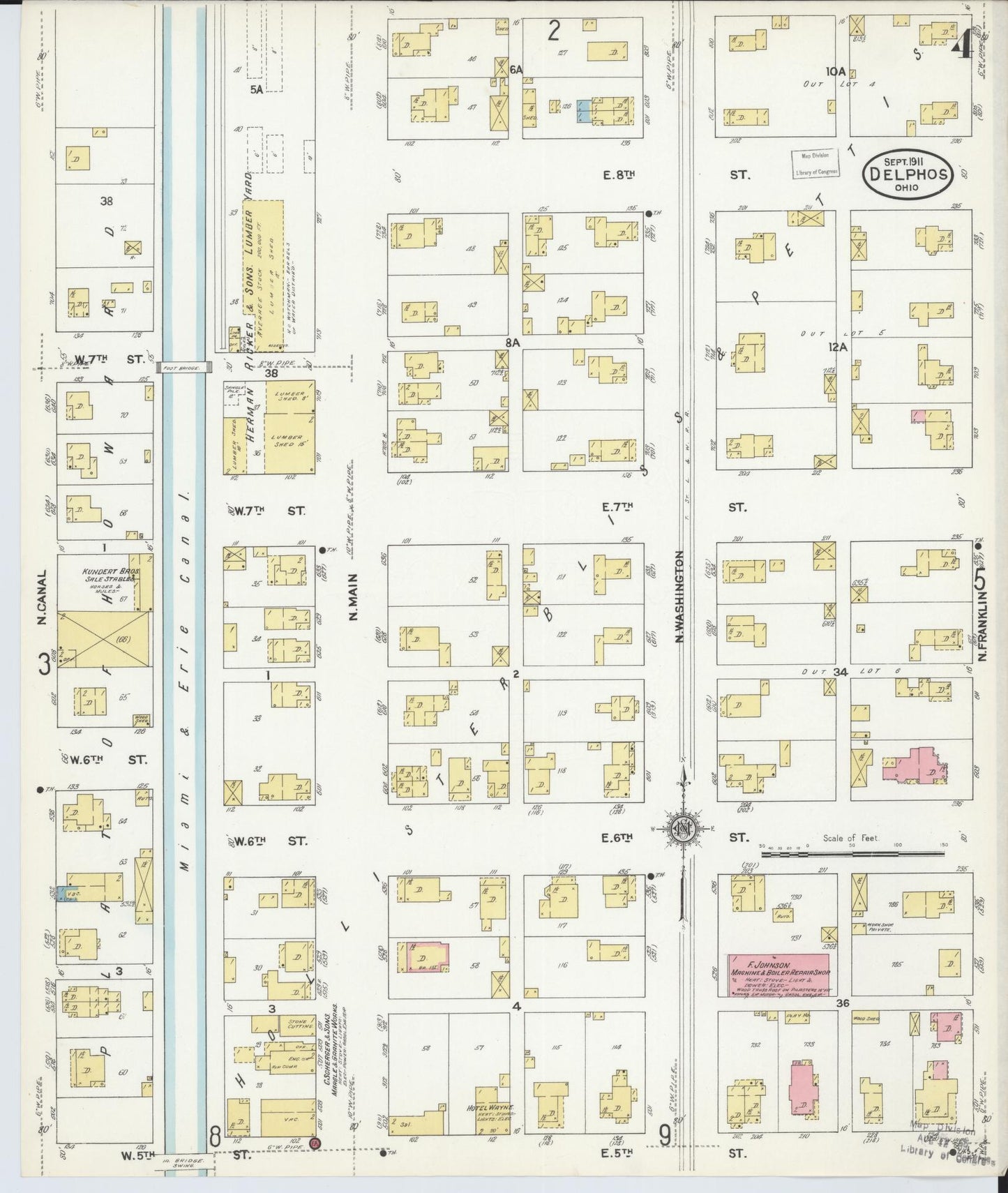 Sanborn Fire Insurance Map from Delphos, Van Wert And Allen Counties, Ohio (1911), Sheet #0004 - Historic Sanborn Fire Insurance Map Print, vintage old map wall art, antique decor, genealogy gift, Ohio Ohio map