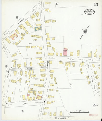 Sanborn Fire Insurance Map from Westfield, Hampden County, Massachusetts (1910), Sheet #0013 - Complete Map Set gallery image, historic Sanborn map, vintage wall art, Massachusetts Massachusetts