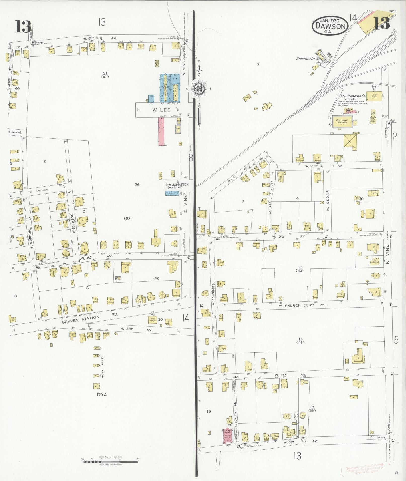 Sanborn Fire Insurance Map from Dawson, Terrell County, Georgia (1930), Sheet #0013 - Complete Map Set gallery image, historic Sanborn map, vintage wall art, Georgia Georgia