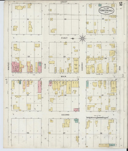 Sanborn Fire Insurance Map from Cedar Springs, Kent County, Michigan (1894), Sheet #0002 - Historic Sanborn Fire Insurance Map Print, vintage old map wall art, antique decor, genealogy gift, Michigan Michigan map